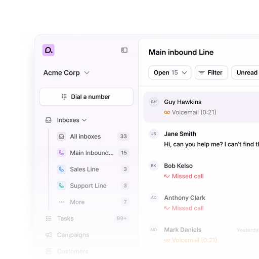 Consio's inbound call history filtered by AI agent Jessica, showing after-hours and live calls handled automatically, with caller names, timestamps, and call status for each interaction.